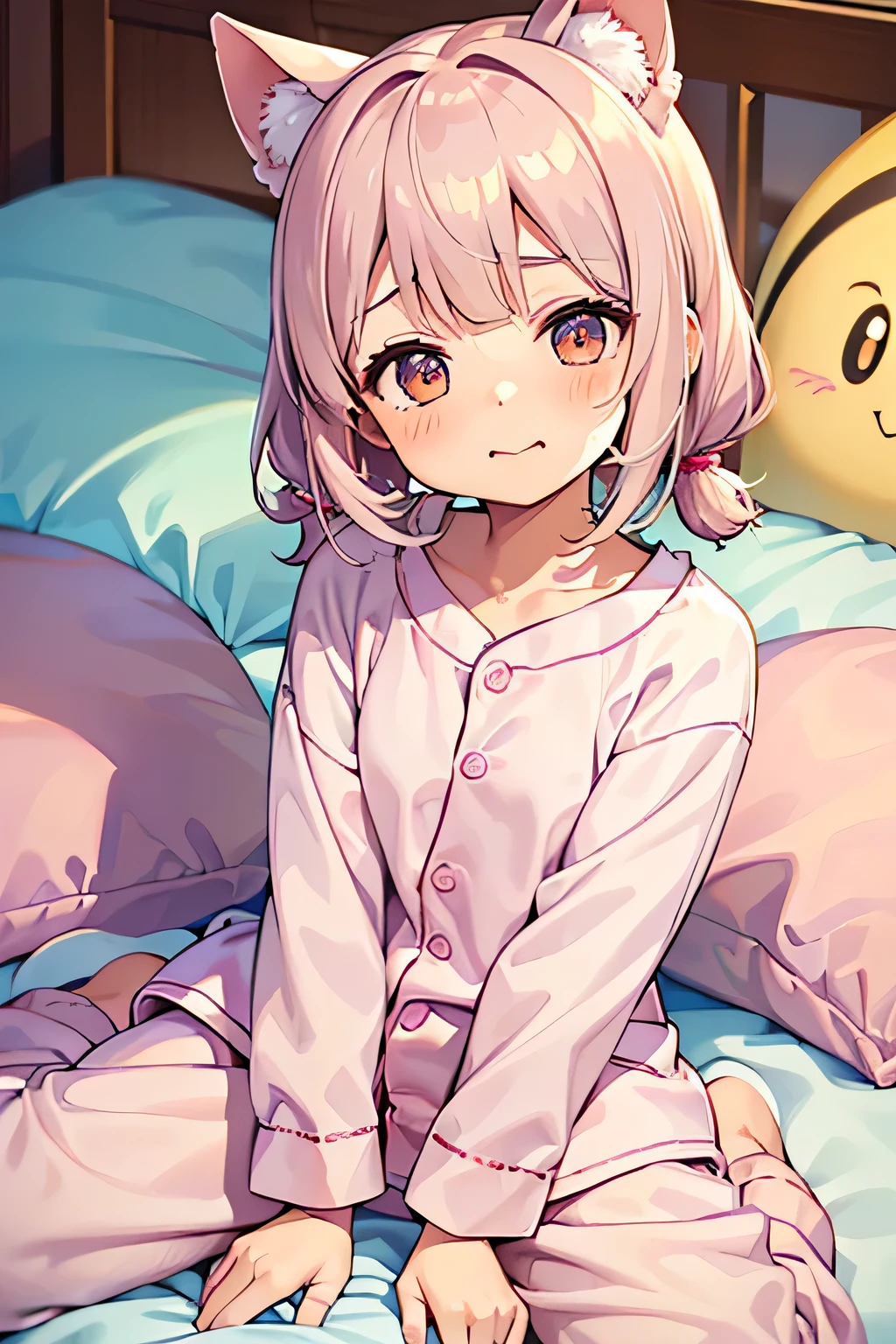 highest quality、High resolution、Detailed Background、(Beautiful face in every detail:1.4)、Anatomically correct、(Hide your fingers:1.3)、(Detailed facial expressions)、(Detailed eyes:1.2)、Teenage beauty、(Three Women)、(Highly detailed face:1.4)、cute hair color、Bobcut、Twin tails、well-groomed eyebrows、Soft atmosphere、Very excited、Cute gestures、Laugh playfully、A big smile、cute kigurumi pajamas、

(Three beautiful girls are having a pajama party in a friend&#39;s room:1.5)、

We enjoy chatting, eating sweets, and having girly fun.、
Everyone is relaxing in their soft pajamas.、Girls wearing pink or lovely pajamas holding stuffed toys、Sitting close to the cushion、 
The room is filled with a soft pink and pastel color atmosphere.、
Kittens and rabbits、Dinosaur and other animal-themed kigurumi pajamas、cute