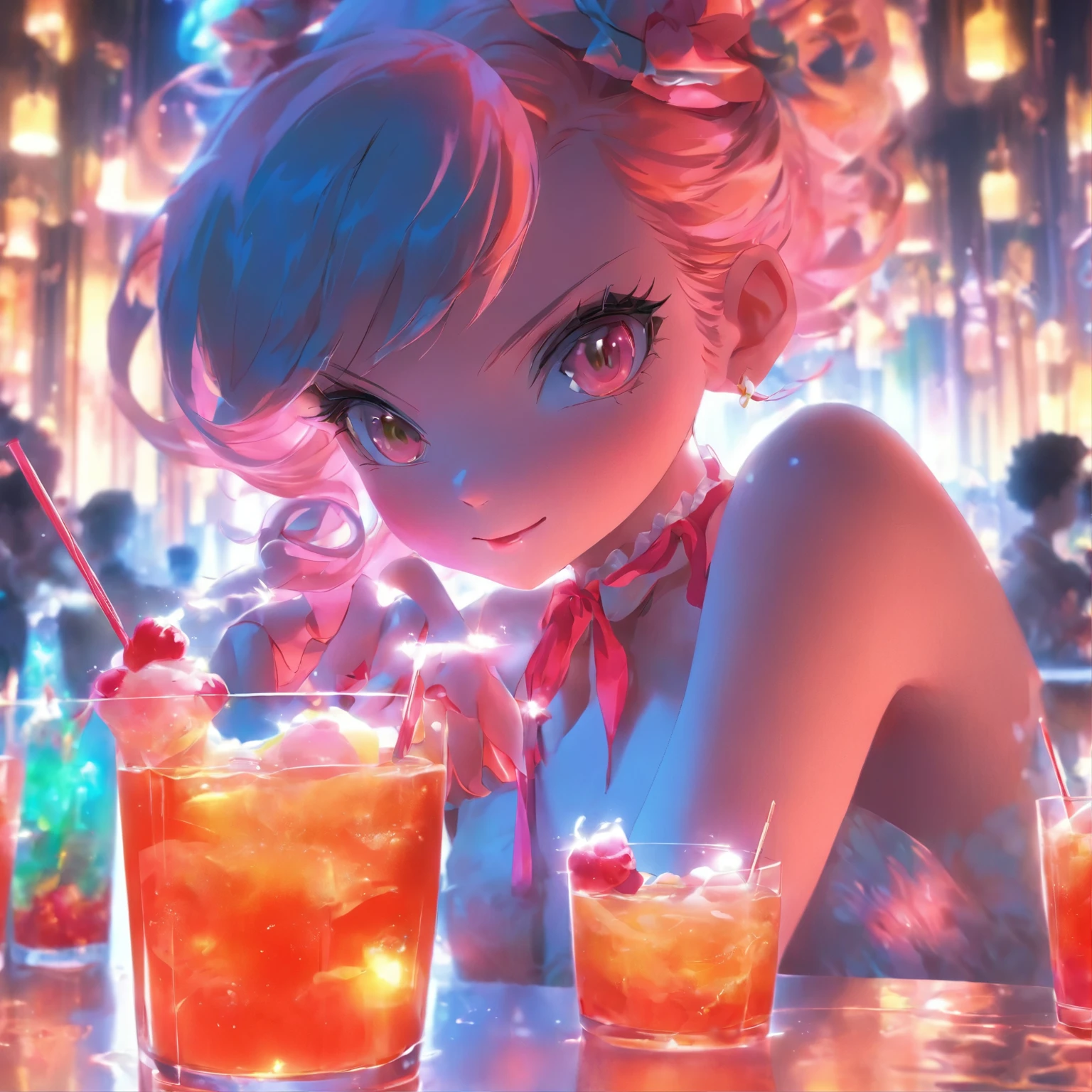 Drink expensive cocktails in an upscale lounge、A tight, transparent bunny girl suit、young woman