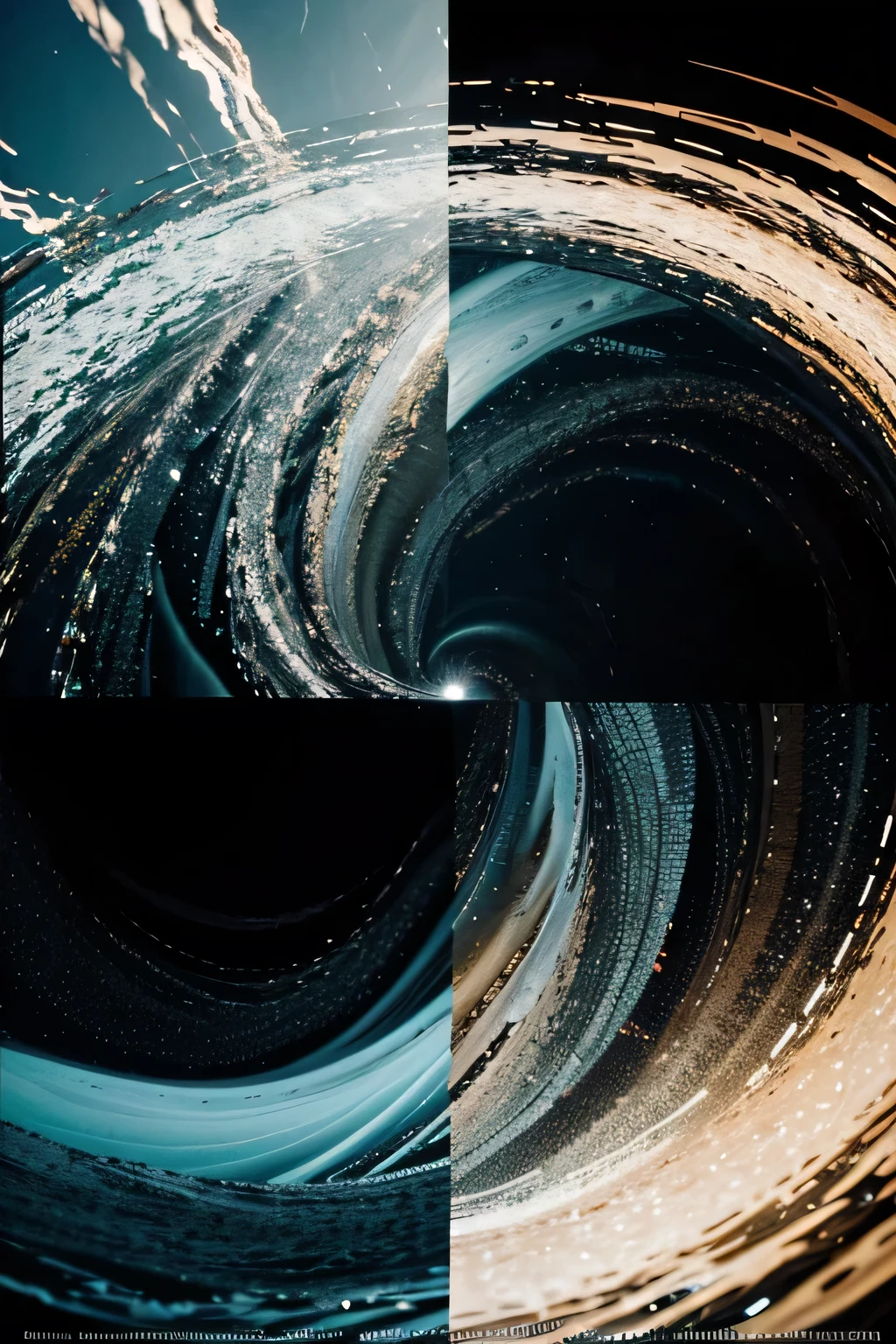 A vortex or whirlpool effect with different video frames swirling around.