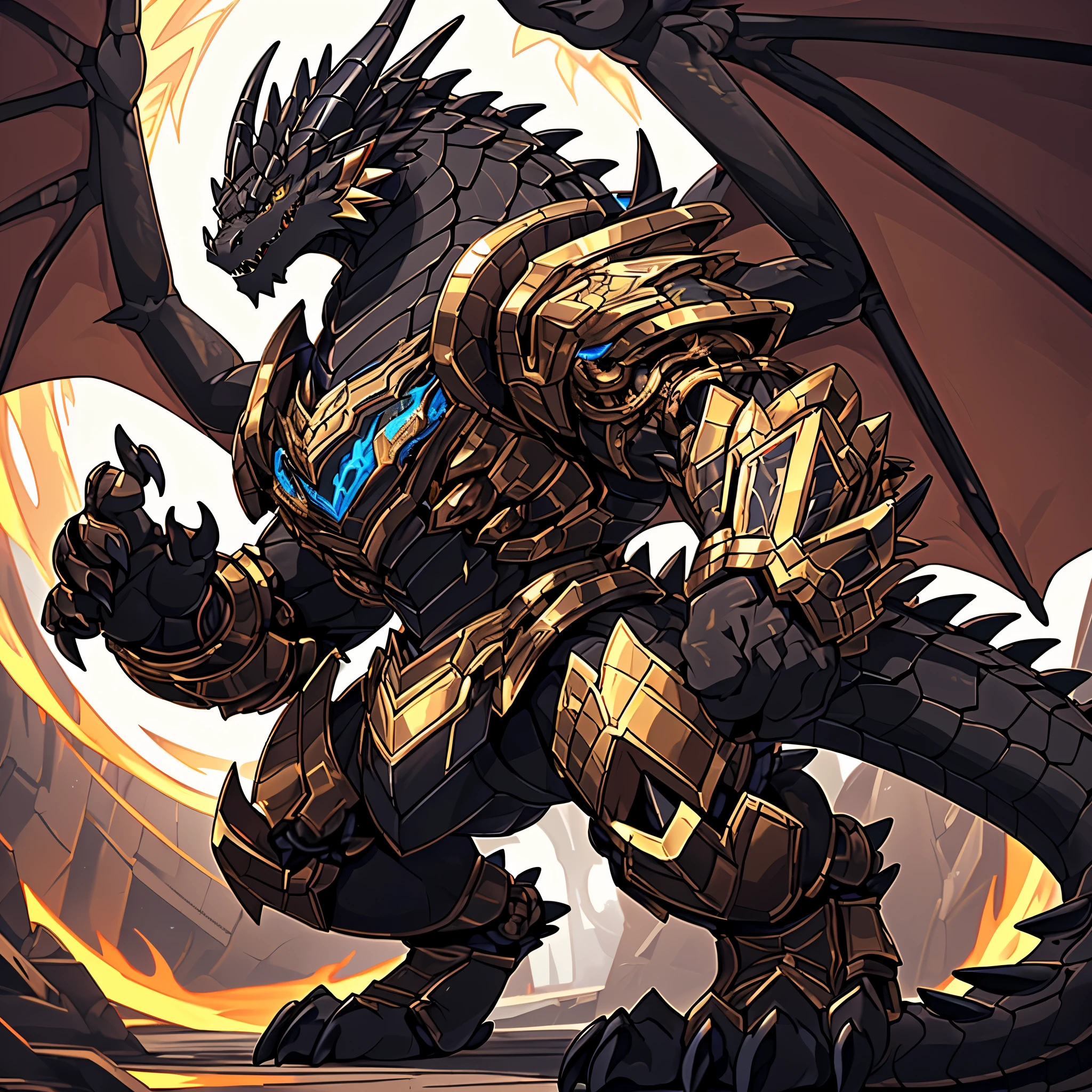 (The tyrannical and powerful Black Dragon King,Dark gold mechanical armor that combines demons and technology:10),(Large dragon body,Huge size,Black and gold pupils,Majestic wingspan,sharp dragon teeth,Detailed dragon claws,Huge paws,Huge dragon claw,Thick dragon tail,Ferocious dragon head,The huge black dragon king:2),The dragon's spine is covered with bone spurs,Strong physique,Heavy armor,The majestic dragon body,The large mechanical dragon wings spread out,Stout dragon legs parted,Mountain top at night,Overwhelming presence,Full body picture,Very detailed,4k HD