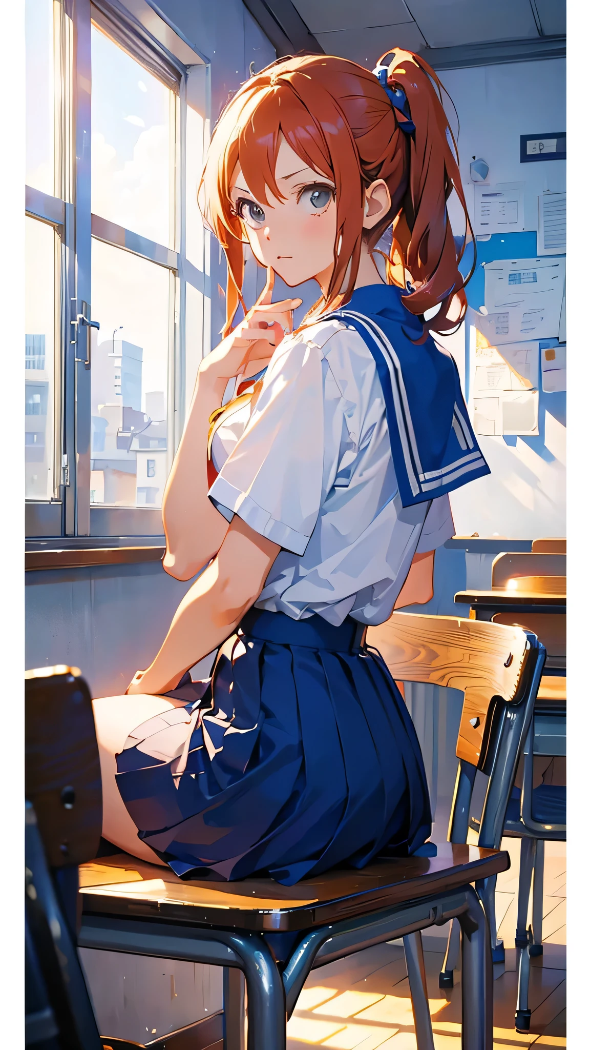 masterpiece, highest quality, One girl, View Viewer, one piece,, Nami OP, , School, School desk,, alone,