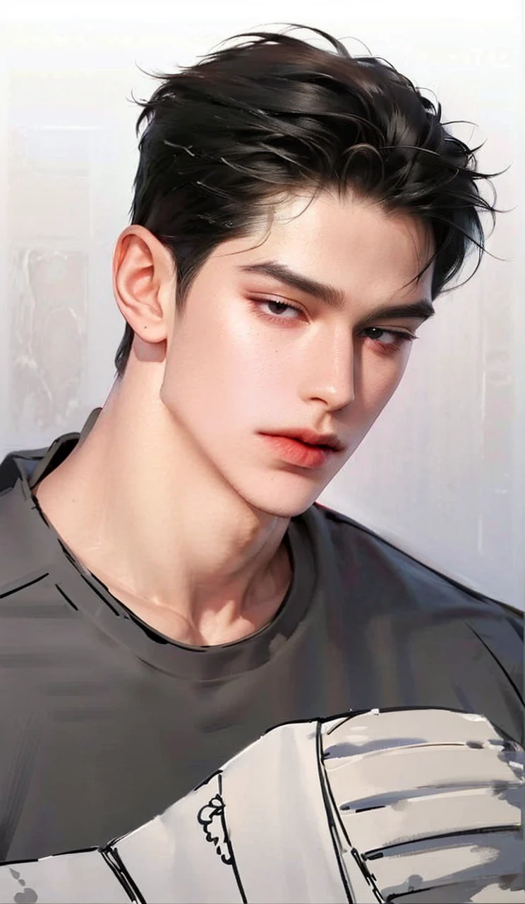 Masterpiece of man, Adult man with firm facial features like an Dutch, black eyes, his nose is sharp, mature, black eyes, neat short black hair, very handsome, white, clean, smooth skin, muscle realistic,