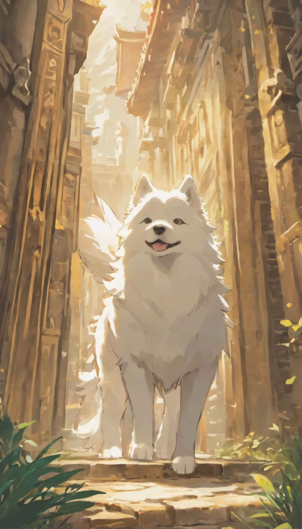 one dog,Samoyed dog,adventure,expedition,Discover the treasure,Ancient City,jungle