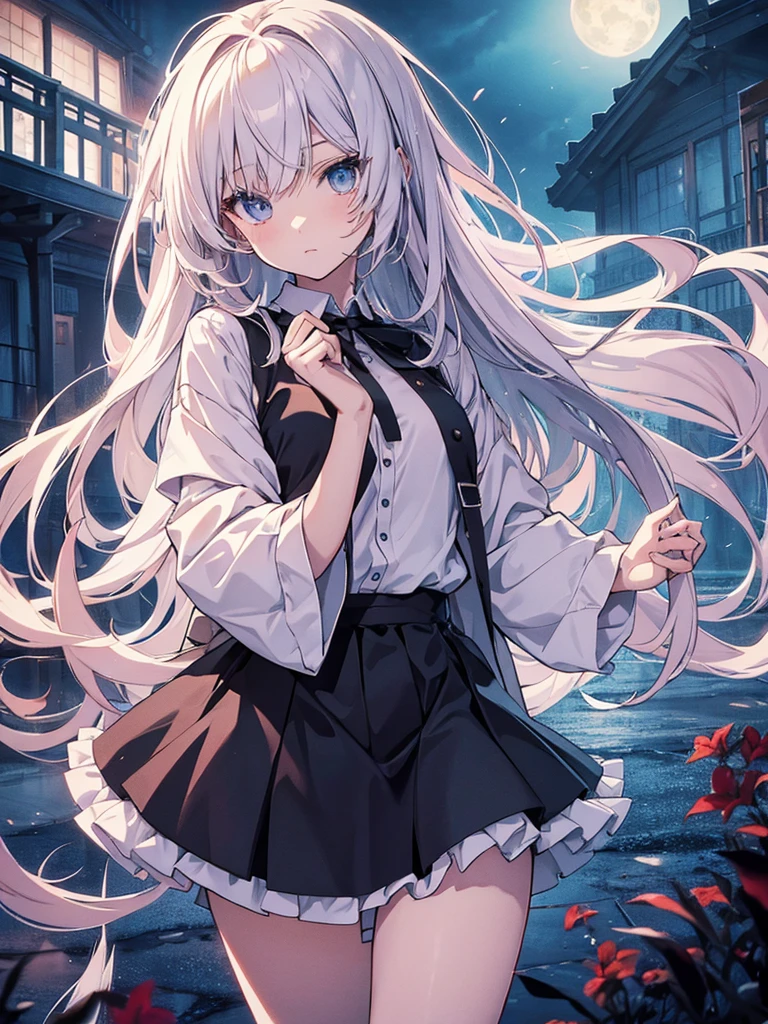 Anime image quality,Draw a girl wearing clothes in a mysterious horror mansion