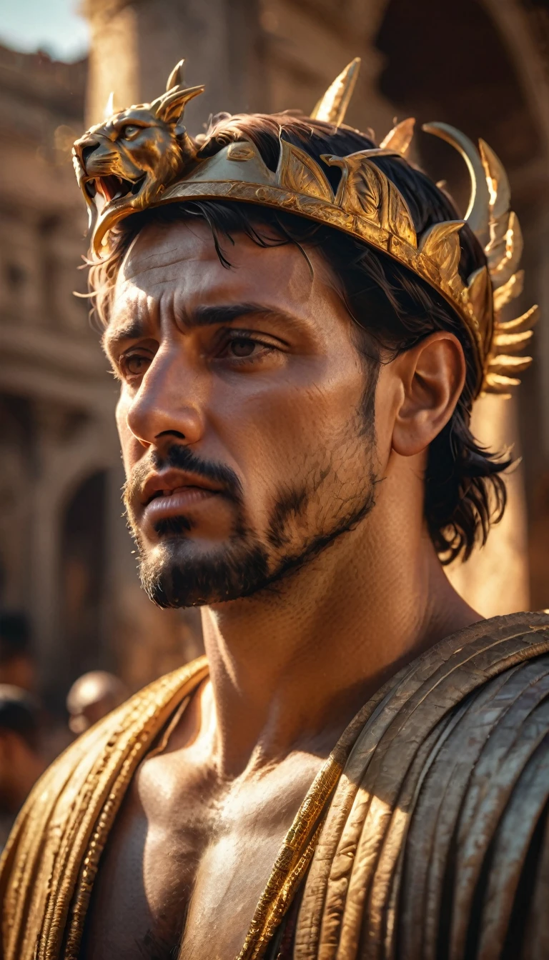 Under the gaze of thousands, the Roman Colosseum becomes a stage for horror. Prisoners tremble as they are met with ravenous lions and relentless gladiators,
digital UHD (64k) image, cinematic film still dramatic side lighting, dramatic intense stare closeup portrait,  hdr,  shallow depth of field, vignette, highly detailed, high budget Hollywood film, cinemascope, moody, epic, gorgeous
, Highly detailed and clean, Photorealistic and cinematic masterpiece, professional photography, realistic, realism, 200k , Raytracing and light effect , digital, perfect composition, beautiful detailed intricate insanely detailed octane render trending on artstation, 8 k artistic photography, photorealistic concept art, soft natural volumetric cinematic perfect light, award - winning photograph, masterpiece, raphael, caravaggio, greg rutkowski, beeple, beksinski, giger