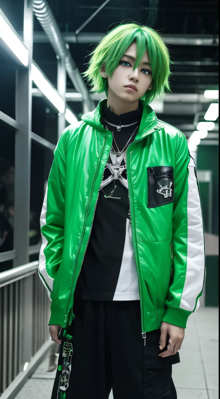 Men's Underground Idol、Green Hair、Member color: green、Green Gradient、make、Visual Kei、cyber punk、boy、Boyish