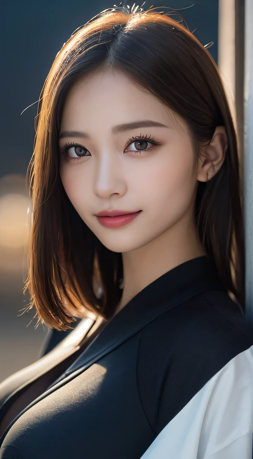 Kimono beauty, body portrait, 8k, thin and beautiful eyes, Dindal effect, masterpiece, top quality, high quality, high resolution, very detailed photo, (natural skin texture, fine skin, hyper realism, super sharpness) , high detail skin, (very fine, fine skin texture, intricate details, beautiful face, (real-like face), realistic eyes, beautifully detailed eyes, realistic skin, beautiful skin, surreal, Highly detailed, golden ratio, smiling eyes, ((night moonlight background)), body portrait, G cup, big breasts, huge breasts, big breasts, glamorous, shiny bodysuit
