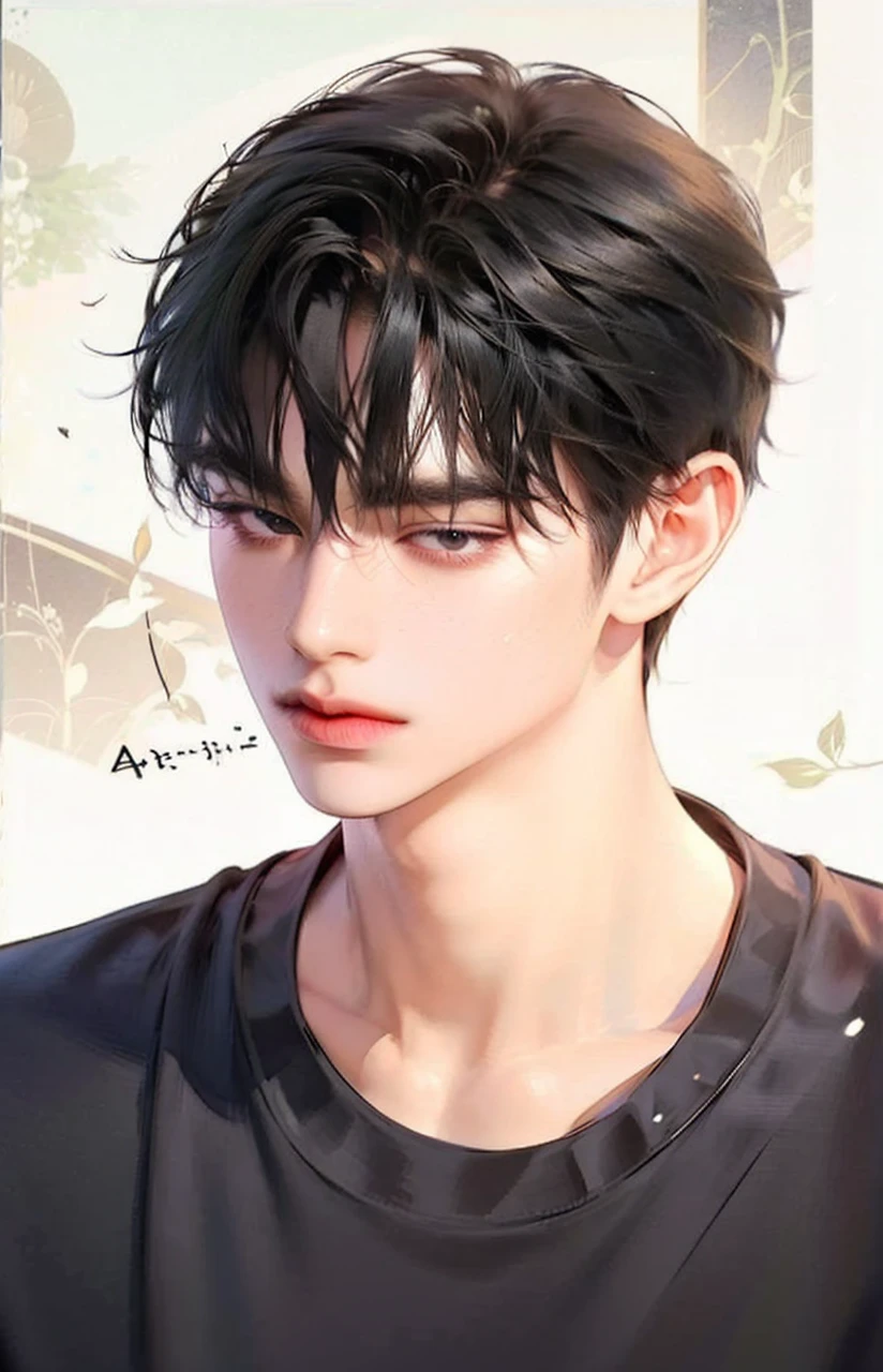 Masterpiece of man, Adult man with firm facial features like an Dutch, black eyes, his nose is sharp, mature, black eyes, neat short black hair, very handsome, white, clean, smooth skin, cute 