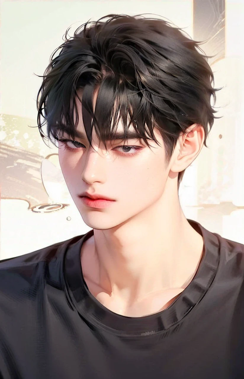 Masterpiece of man, Adult man with firm facial features like an Dutch, black eyes, his nose is sharp, mature, black eyes, neat short black hair, very handsome, white, clean, smooth skin, cute 
