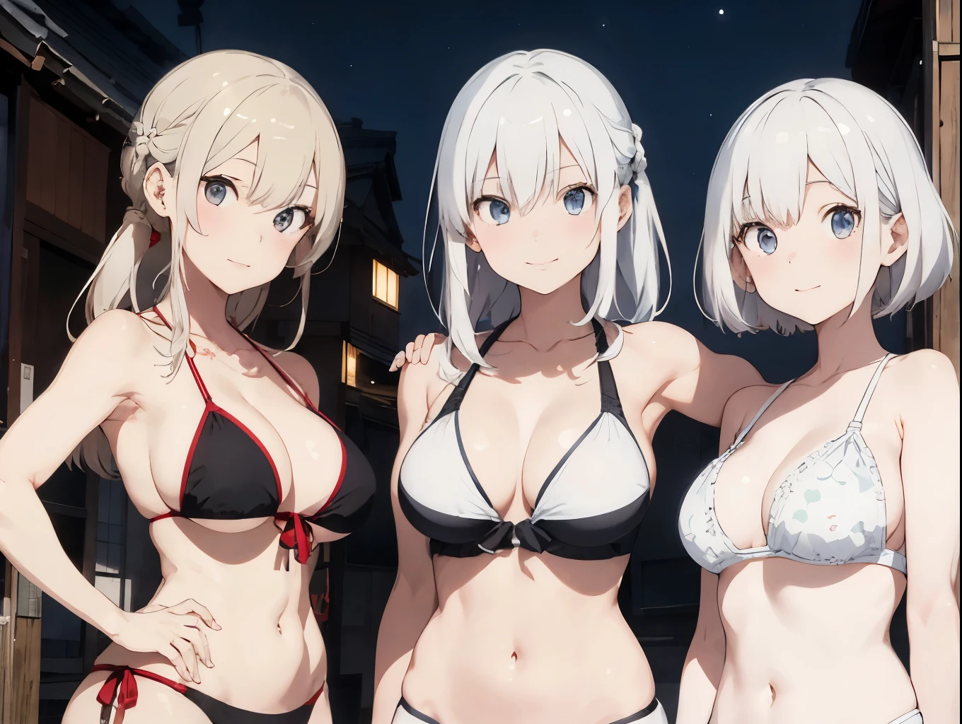 White-haired girl drawn in high resolution Japanese anime style、Group of women taking photos in bikinis, Bikini Model, , A young and cute gravure idol, Posing together in bras, Russian and Japanese mix, sakimichan, Asian woman, Wear a swimsuit, that'that'that'that'that'that'that'that'that'that'that'It's hot with the shining sun, Japanese Model, Cute Core, sakimichan hdri, Young Gravure Idol, Chubby