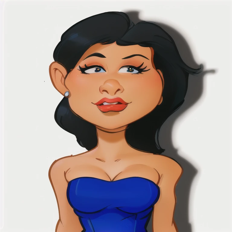 sexytoon, 8k, drawing of a woman in a blue dress and red lip, cartoon digital art, cartoon portrait, digital art cartoon, cartoon art style, in cartoon style, cartoon image, caricature , latin, caricature, cartoon face, caricature style, cartoon character, cute woman, cartoon digital painting, woman with black hair, upper body avatar, pouting illustration