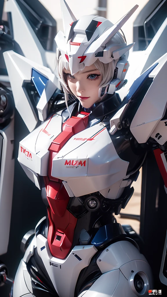 Textured skin, Super Detail, high details, High quality, Best Quality, hight resolution, 1080p, hard disk, Robot Girl,(Gundam Girl),beautiful cyborg woman,Mecha Cyborg Girl,Battle Mode,Girl with a Mecha Body,She wears a futuristic Gundam mecha,Fulll body Shot,Mobile Suit Girl