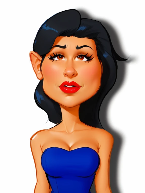 sexytoon, 8k, drawing of a woman in a blue dress and red lip, cartoon digital art, cartoon portrait, digital art cartoon, cartoon art style, in cartoon style, cartoon image, caricature , latin, caricature, cartoon face, caricature style, cartoon character, cute woman, cartoon digital painting, woman with black hair, upper body avatar, pouting illustration