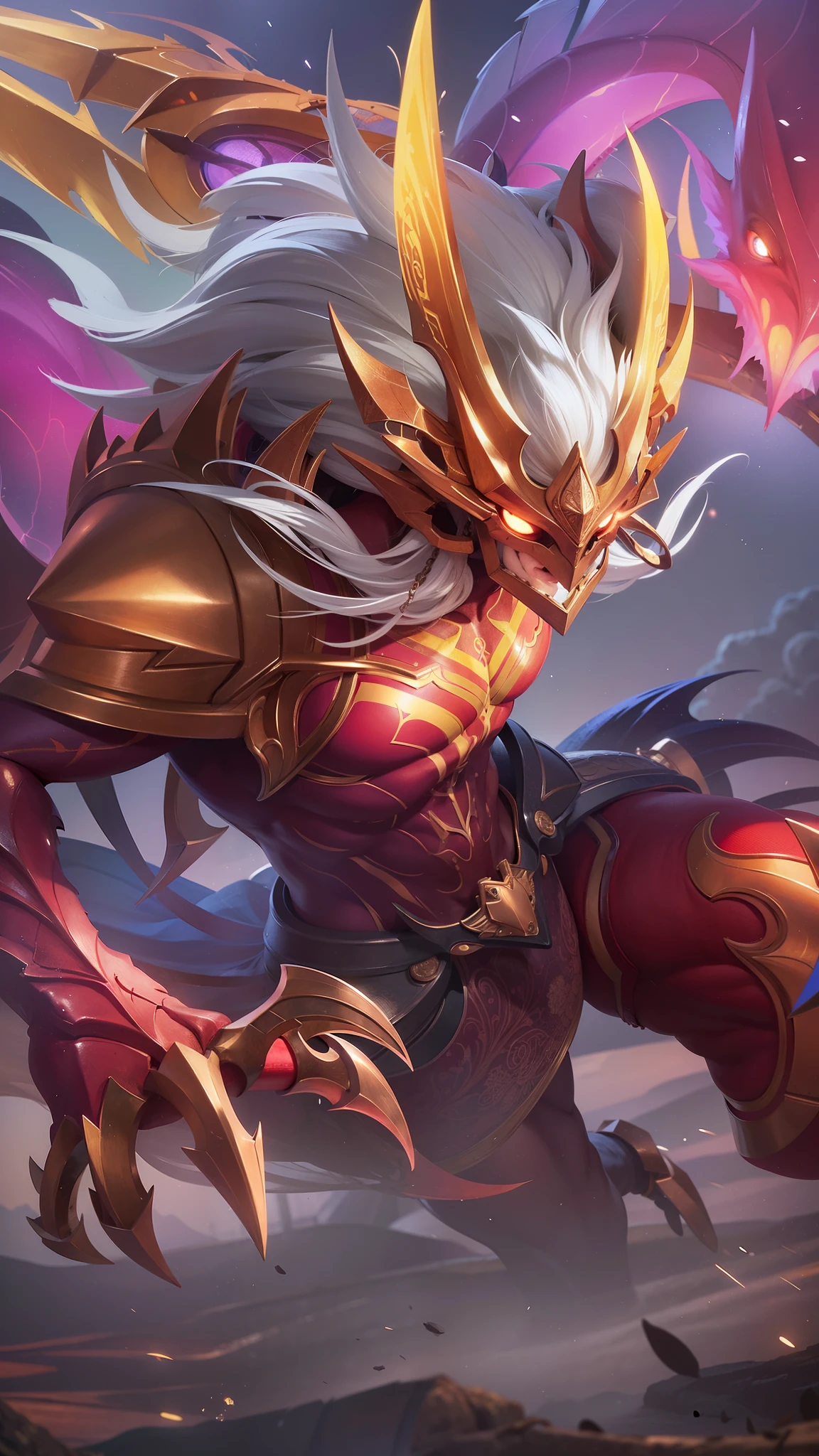 (Intricate Details, Masterpiece, Best Quality, High Resolution, 8k), (1man), (male:1.2), detailed eyes, toned body, masculine appeal, commanding presence, bulging biceps and triceps, well-developed quadriceps and hamstrings, light skin, portrait, solo, half shot, detailed background, detailed face,finely detailed background, Depth of Field, VFX, glowing eyes