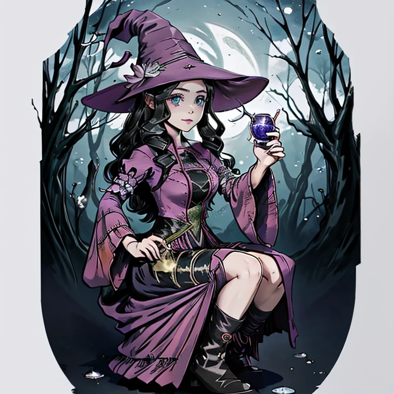 a beautiful witch girl preparing a potion 