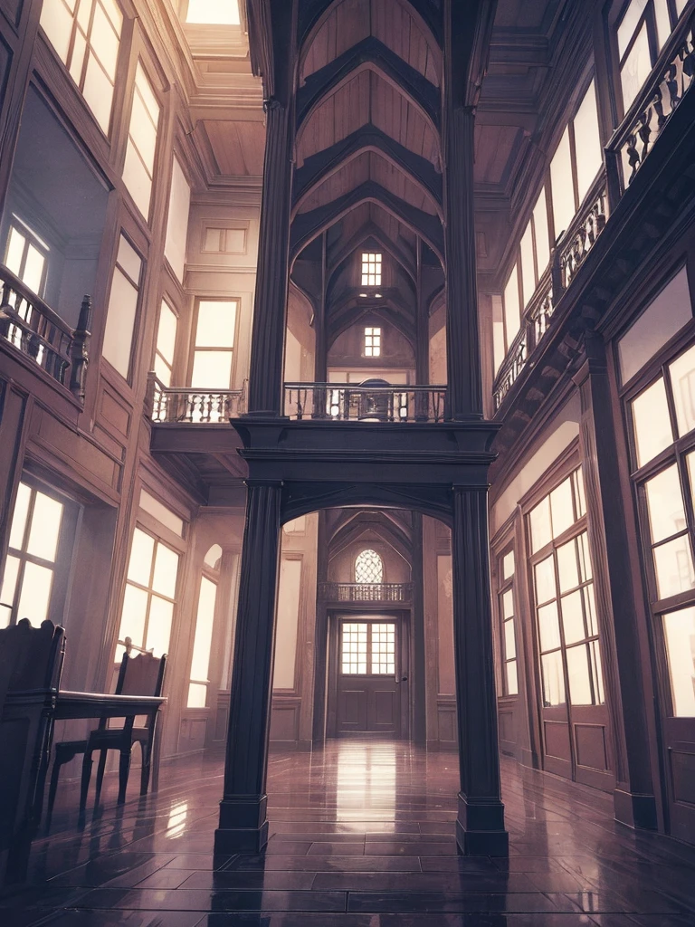 Draw a Western-style mansion with a mysterious atmosphere, resembling an Escher optical illusion.。Dark atmosphere