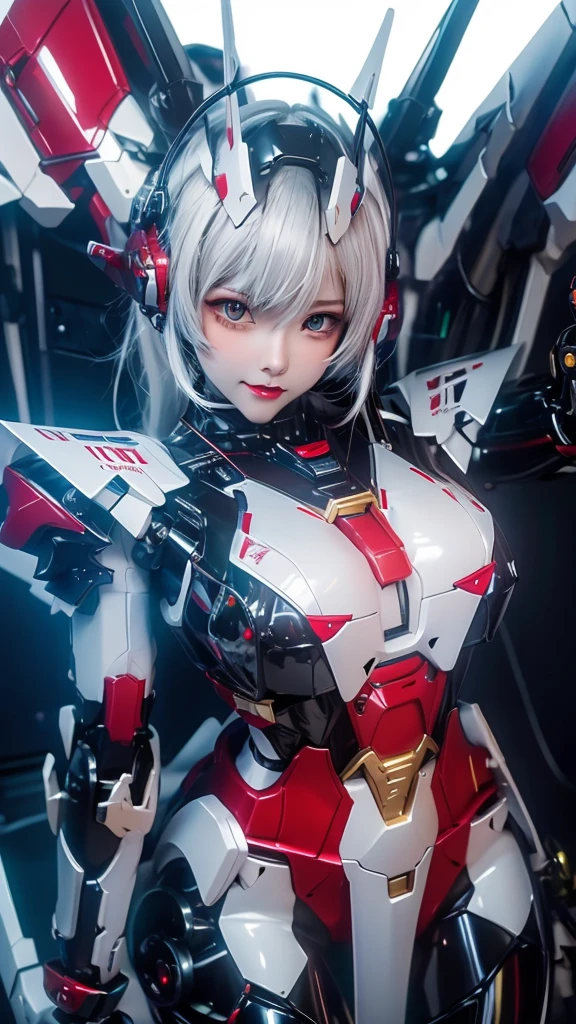 Textured skin, Super Detail, high details, High quality, Best Quality, hight resolution, 1080p, hard disk, Robot Girl,(Gundam Girl),beautiful cyborg woman,Mecha Cyborg Girl,Battle Mode,Girl with a Mecha Body,She wears a futuristic Gundam mecha,Fulll body Shot,Mobile Suit Girl,Ｗhole Photo