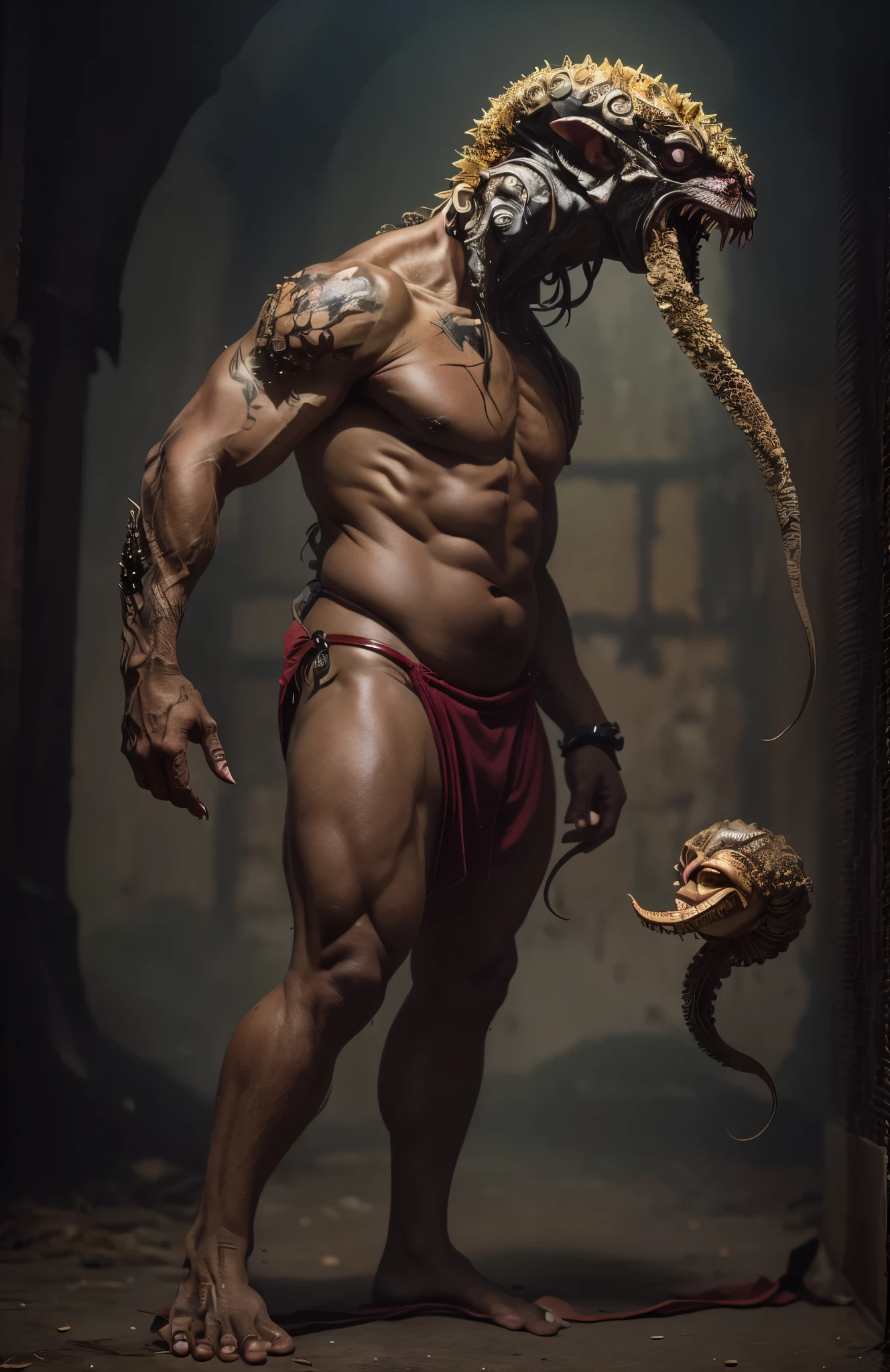 whole body、Please raise your arms high、(((tall、tall)))、obesity、always Bloody、Bloody、Bloody、Best image quality、masterpiece、8k、odd number、strongest、Brutal、monster、killer ghost、Wrestler、Large build、Face of fear、octopus怪人、octopus、Tentacles、suction cup、8k,1 red skinned goblin,Highly detailed fantasy characters、Humanoid organisms、creature concept art、concept creature character art、超リアルなファンタジーmonster,Surreal,Real Skin,Realistic texture,