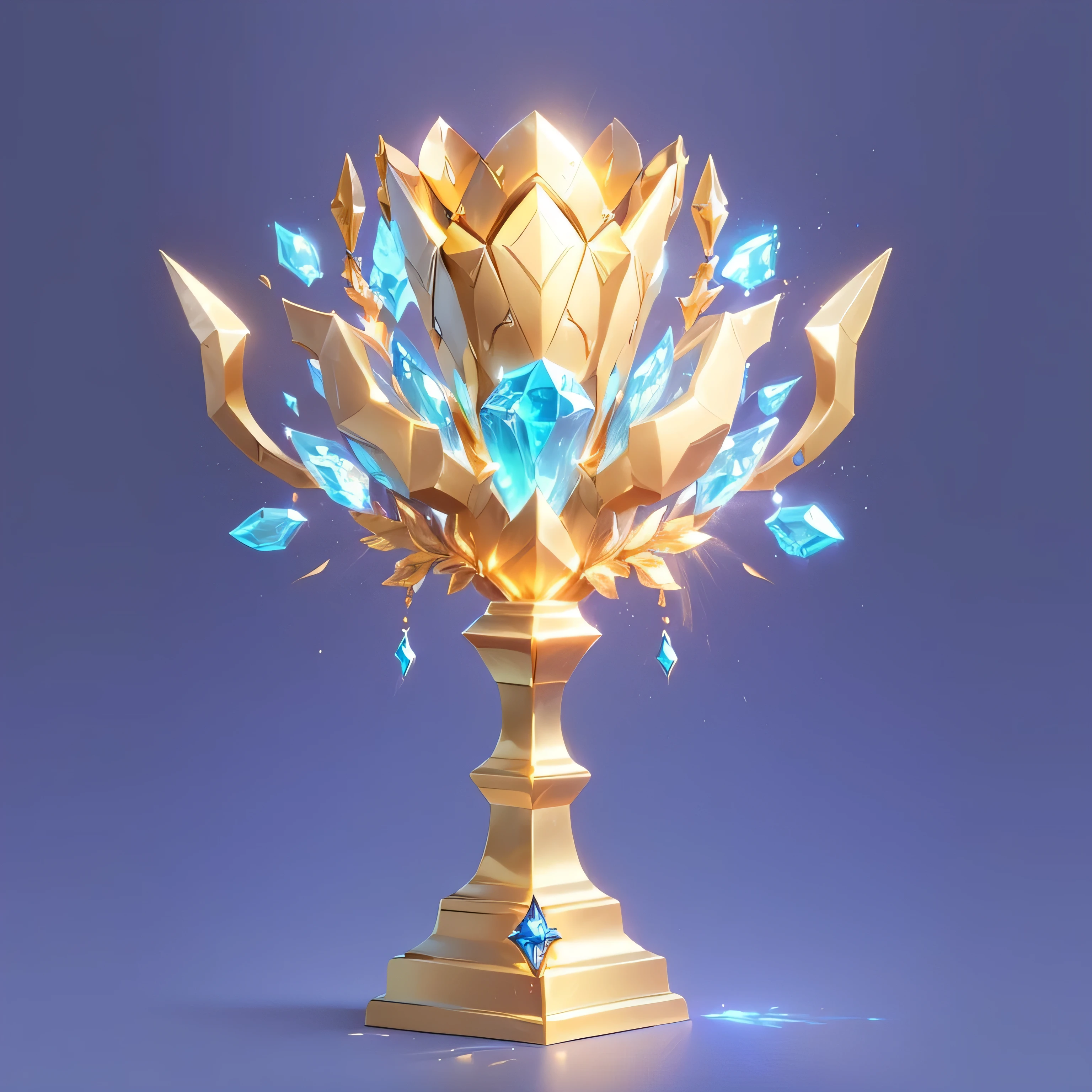 Close-up of golden trophies，There is a blue diamond on the trophy,，Games Trophy League of Legends Champion, rossdraws Global Illumination, Legends of Runeterra, Golden trophies， Gold Cup, Won an award on ArtStation, Riot Games Concept Art, The best on wlop, Polycount competition winner, Blizzard Hearthstone concept art，No characters
