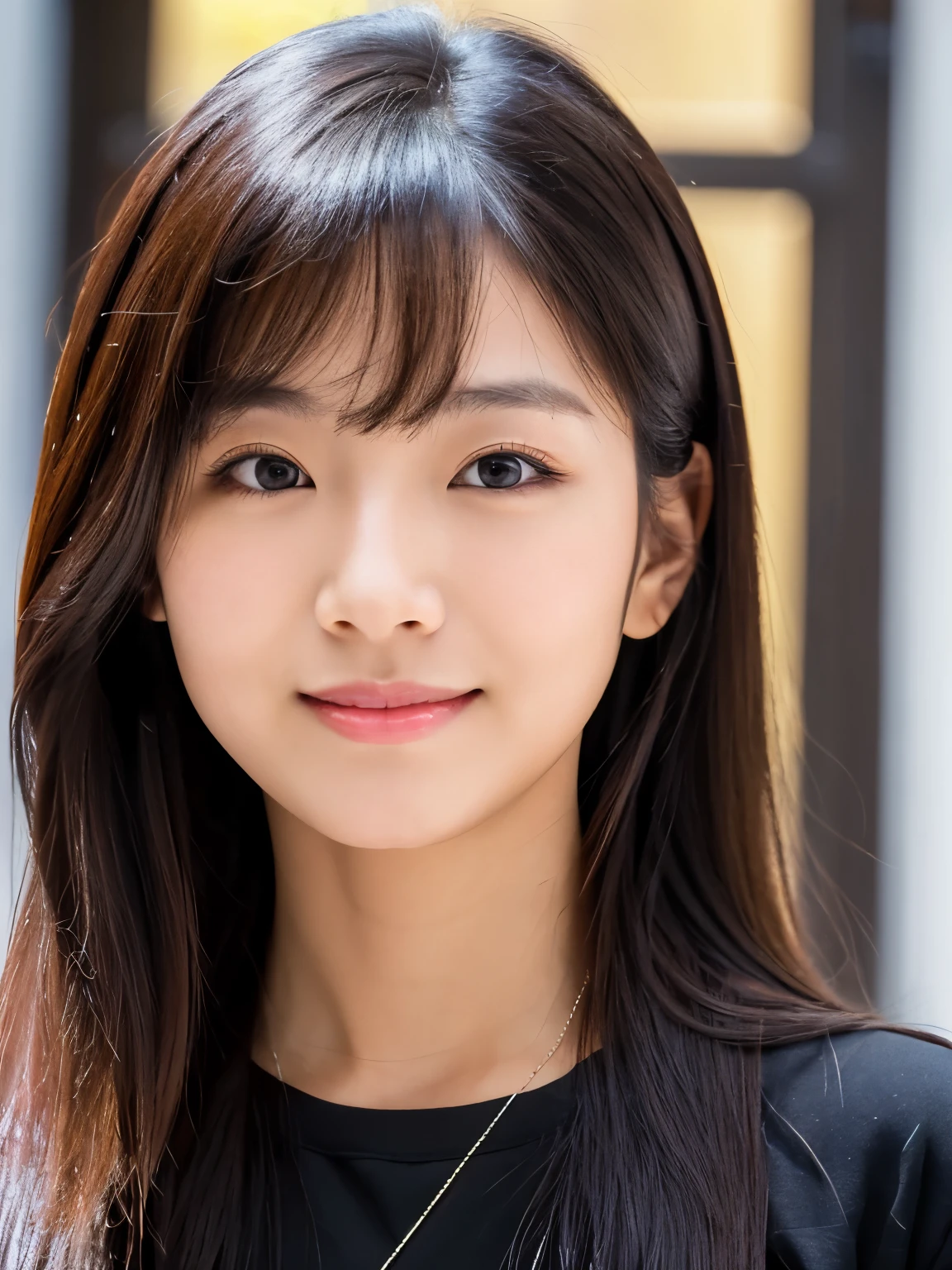arafed asian woman with long hair and black shirt posing for a picture, chiho, 🤤 girl portrait, a young asian woman, young adorable korean face, young cute wan asian face, korean girl, portrait of female korean idol, young asian girl, detailed face of a asian girl, south east asian with round face, close up portrait photo