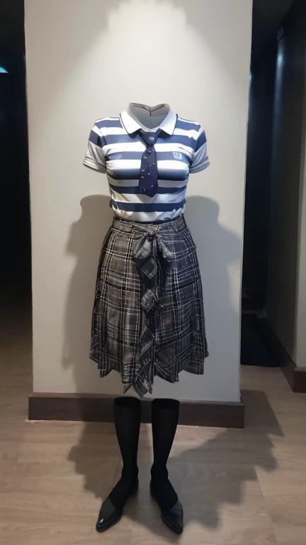 (Arch your back, Hands on hips), Be patient with peeing, Striped tie, Checked skirt, (From below), Polo shirt, (can not see, No humans, Headless, Faceless:1.5), Cute big tits, (8k, RAW Photos, highest quality, masterpiece:1.2), (Realistic, photo-Realistic:1.37), Photon Mapping, Radio City, ((Hasselblad Photography)), Physically Based Rendering, whole body