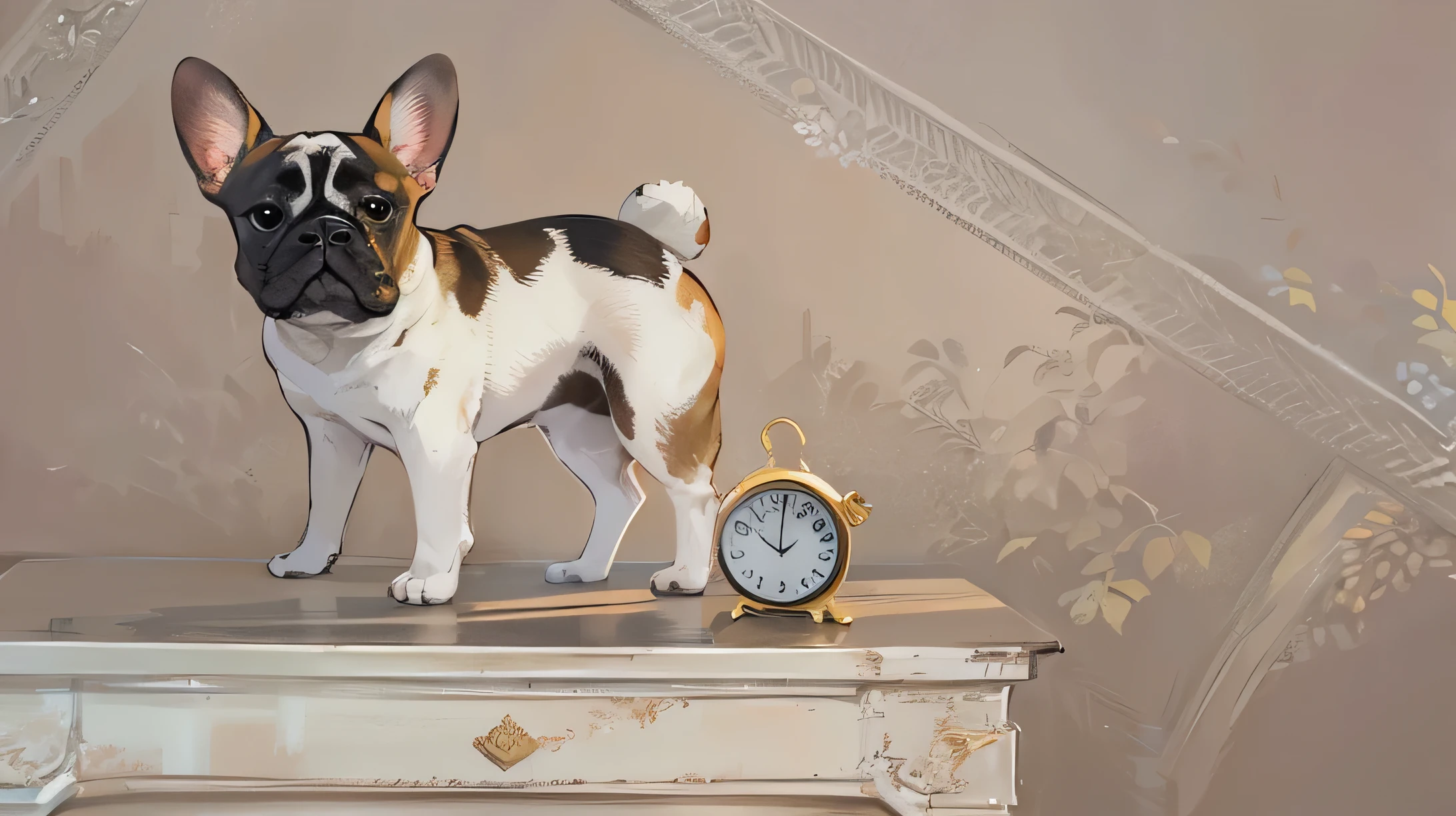 French bulldog and antique alarm clock