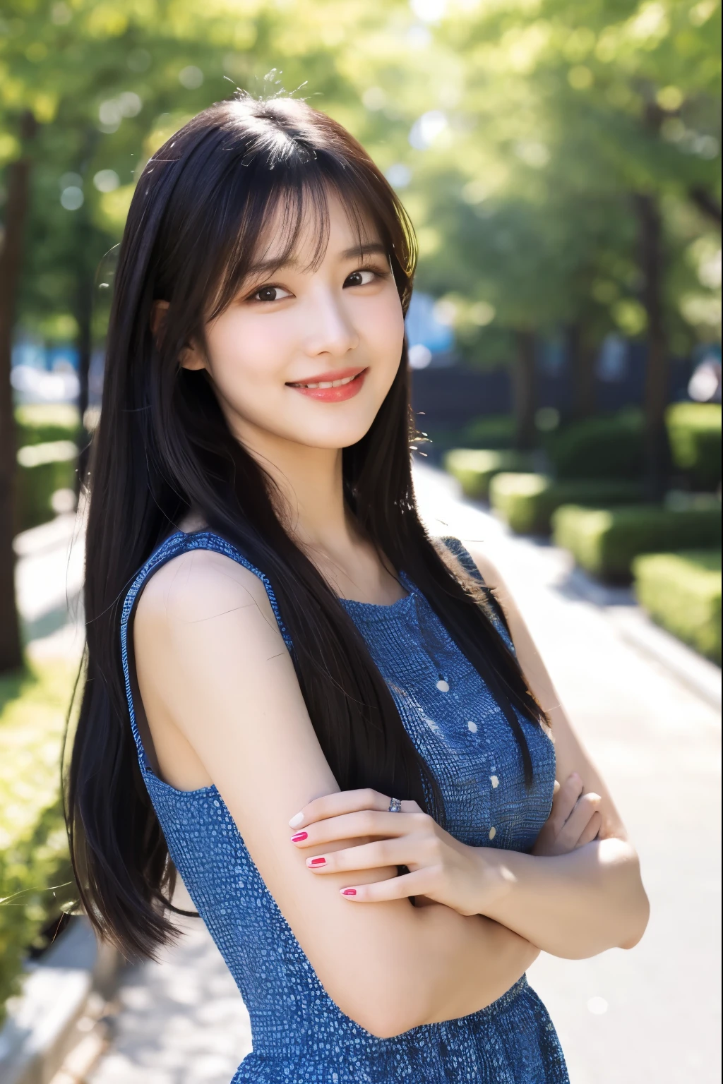 araffed asian woman with long black hair wearing a blue and white dress, jaeyeon nam, jinyoung shin, sakimichan, lee ji-eun, lee ji - eun, wan adorable korean face, heonhwa choe, 8k selfie photograph, park ji-min, korean idol, kim doyoung, headshot profile picture