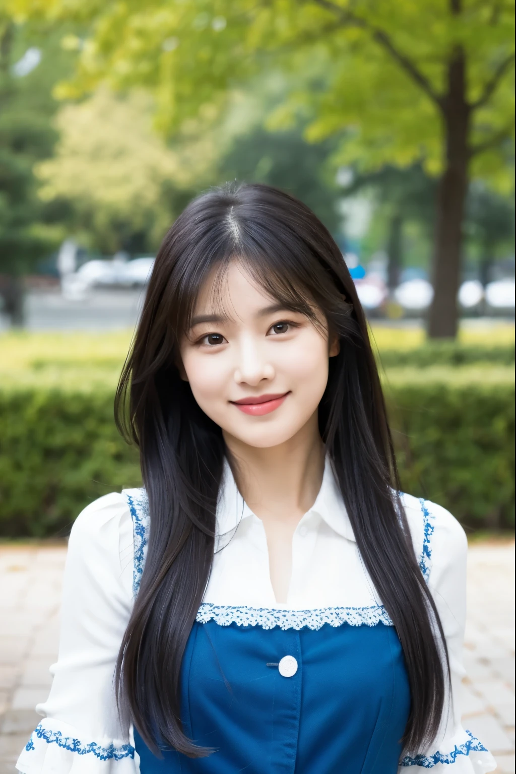 araffed asian woman with long black hair wearing a blue and white dress, jaeyeon nam, jinyoung shin, sakimichan, lee ji-eun, lee ji - eun, wan adorable korean face, heonhwa choe, 8k selfie photograph, park ji-min, korean idol, kim doyoung, headshot profile picture