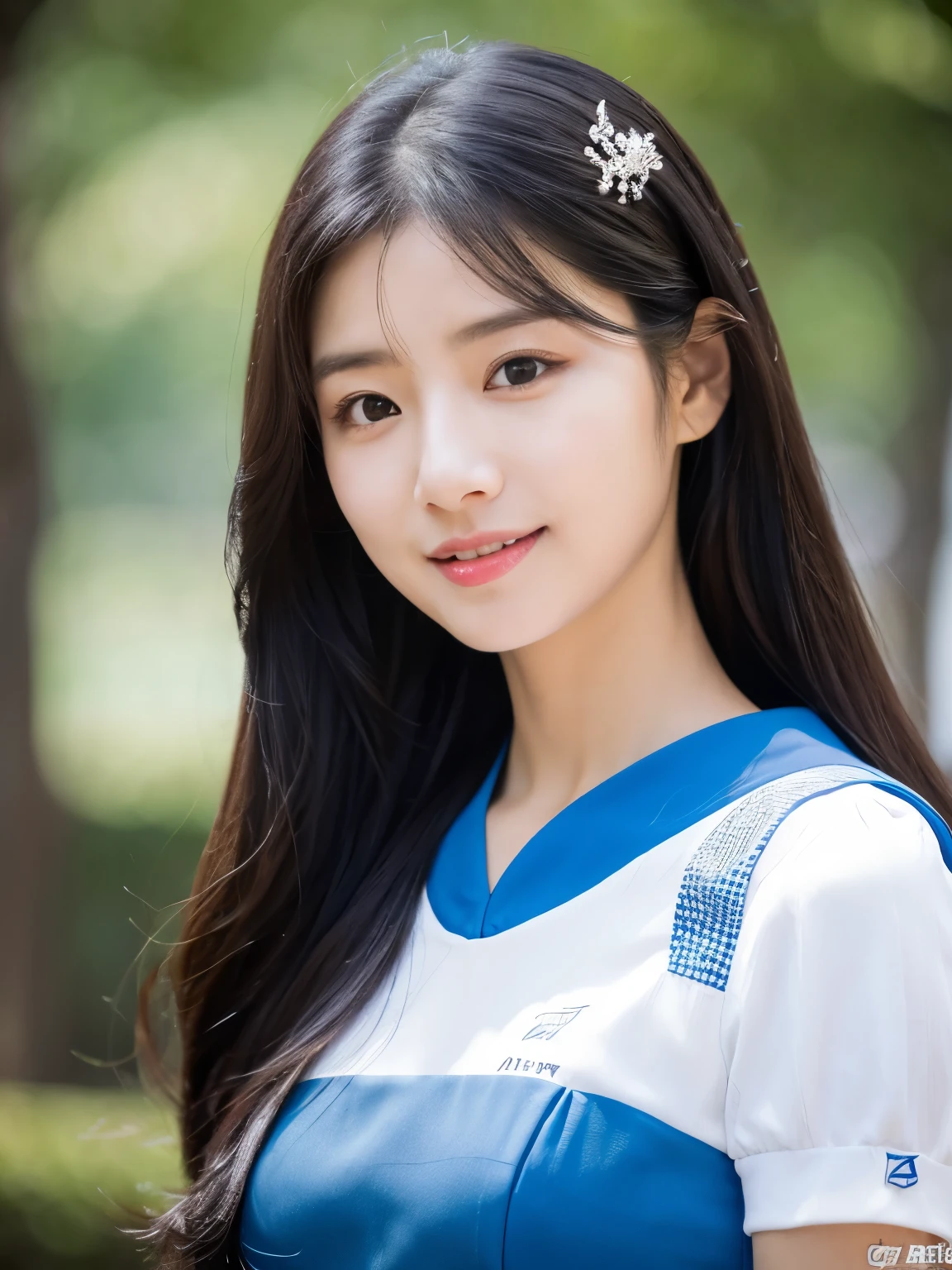 araffed asian woman with long black hair wearing a blue and white dress, jaeyeon nam, jinyoung shin, sakimichan, lee ji-eun, lee ji - eun, wan adorable korean face, heonhwa choe, 8k selfie photograph, park ji-min, korean idol, kim doyoung, headshot profile picture