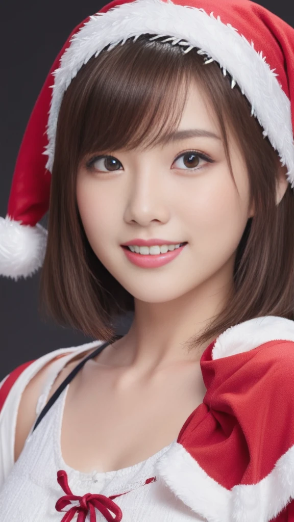 1baby fece girl, ultra young japanese girl, santa claus clothes and scart, slim fit, incredibly cute, very short hair, Big smile, ultra beautiful detailed eyes, beautiful detailed lips, extremely detailed face, long eyelashes, innocent, artless, natural makeup, best quality, 4k, 8k, highres, masterpiece, ultra-detailed, realistic, photorealistic, photo-realistic, professional, vivid colors, studio lighting