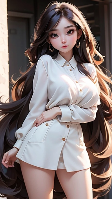 best quality, masterpiece, a young women with long silky hair, shining skin, beautiful, big breasts, attractive, wearing cute casual outfit, seducing,