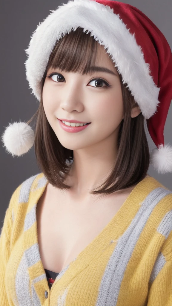 1baby fece girl, ultra young japanese girl, santa claus clothes and scart, slim fit, incredibly cute, very short hair, Big smile, (Ultra beautiful detailed eyes), beautiful detailed lips, extremely detailed face, long eyelashes, innocent, artless, natural makeup, best quality, 4k, 8k, highres, masterpiece, ultra-detailed, realistic, photorealistic, photo-realistic, professional, vivid colors, studio lighting