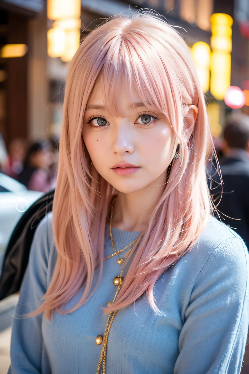 Ai Hoshino, beige pink hair, Blue Hair,Long Hair, favorite , Beautiful, shining eyes, Stars in my eyes, Idol, ２By people, 2 girls, Long pink hair