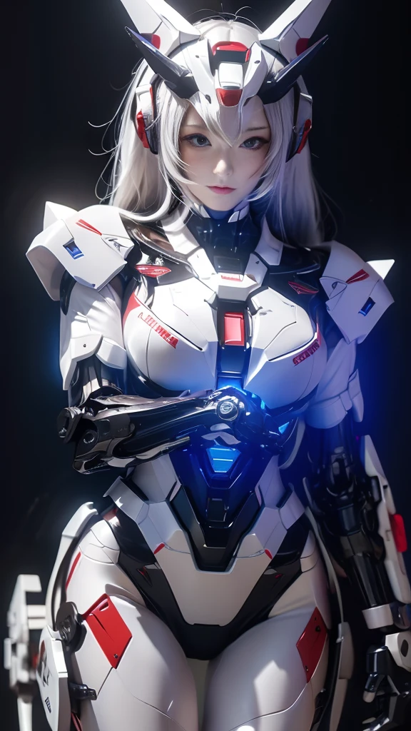 Textured skin, Super Detail, high details, High quality, Best Quality, hight resolution, 1080p, hard disk, Robot Girl,(Gundam Girl),beautiful cyborg woman,Mecha Cyborg Girl,Battle Mode,Girl with a Mecha Body,She wears a futuristic Gundam mecha,Fulll body Shot,Mobile Suit Girl