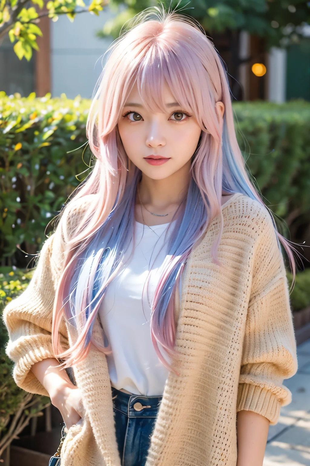 Ai Hoshino, beige pink hair, Blue Hair,Long Hair, favorite , Beautiful, shining eyes, Stars in my eyes, Idol, ２By people, 2 girls, Long pink hair