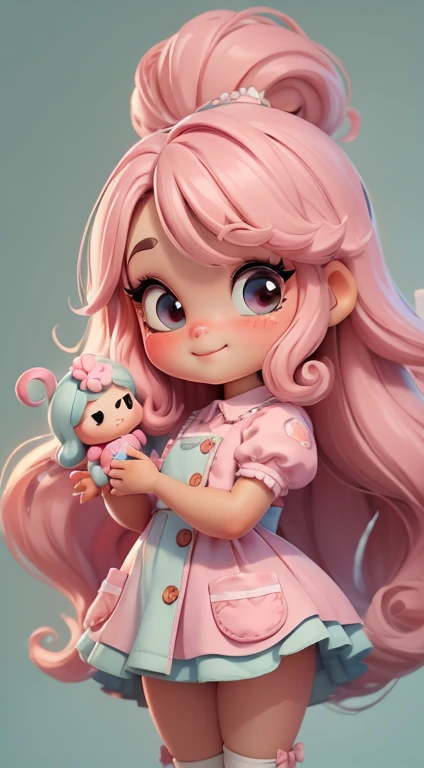 Create a series of cute baby chibi style dolls with a cute candyland chef theme, each with lots of detail and in an 8K resolution. All dolls should follow the same candyland candy background pattern and be complete in the image, mostrando o (corpo inteiro, incluindo as pernas: 1.5)
Boneca candyland f: Chame-a de Marina. Ela deve ter cabelo pequeno em tom colorido pastel. Seus olhos devem ser grandes e expressivos, with long eyelashes and rosy cheeks. Sorriso delicado e branco. Sophie deve estar vestida com uma roupa colorida, pastel tones and sweet details. She should hold a candy in her hands. Certifique-se de adicionar detalhes nas roupas, such as buttons and pockets, sapato bonito
Certifique-se de adicionar sombras, texturas e detalhes nos cabelos, roupas, doces e chocolate em barra, to make them even more adorable and charming.