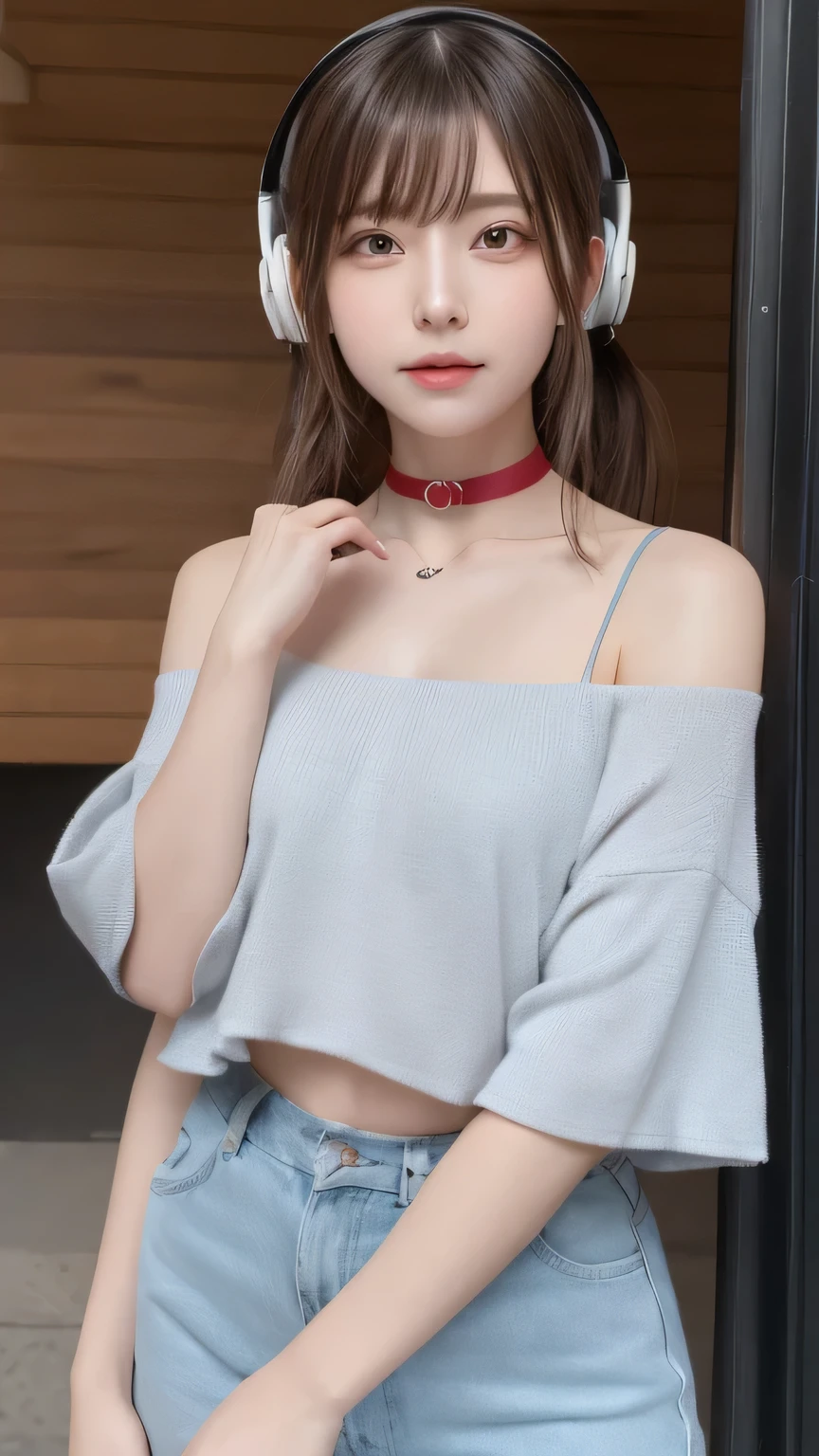 ((highest quality)), ((masterpiece)), (detailed:1.4), Images of beautiful cyberpunk women,Headphones、Heart-shaped choker、16 years old, Hmph(High Dynamic Range),Ray Tracing,NVIDIA,Super Resolution,Fantasy 5,Scattered beneath the surface,PBR Textures,postprocessed,Anisotropic Filtering,Depth of written boundary,Maximum resolution and crisp multi-layered textures,Albedo and Specular Maps,Surface Shading,Accurate simulation of material interactions,Perfect balance,Rendering with Octane,Two-color light,Large Diameter,Low ISO,White balance,Rule 3 points、8K raw data、Beautiful bright red eyes,Off-the-shoulder clothing,Great students,Delicate face and eyes,Long eyelashes,Blush Lash,Delicate and fluffy hair,Pink twin tails with light blue gradation,lip,Pure,Cute Face,pretty girl,Artistic Sense,Casual wear,Advanced Senses、, Beautiful hair accessories,Long hair and waist,Hair blowing in the wind,big eyes