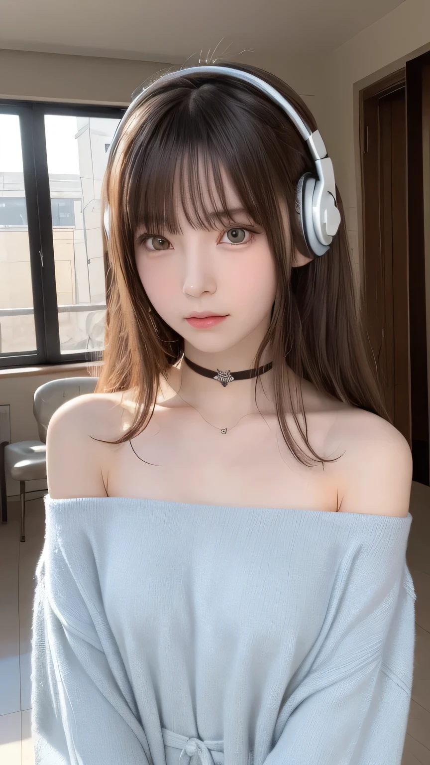 （（highest quality））， （（masterpiece））， （detailed：1.4）， Images of beautiful cyberpunk women，Headphones、Heart-shaped choker、,　Hmph（High Dynamic Range），Ray Tracing，NVIDIA，Super Resolution，Fantasy 5，Scattered beneath the surface，PBR Textures，postprocessed，Anisotropic Filtering，Depth of written boundary，Maximum resolution and crisp multi-layered textures，Albedo and Specular Maps，Surface Shading，Accurate simulation of material interactions，Perfect balance，Rendering with Octane，Two-color light，Large Diameter，Low ISO，White balance，Rule 3 points、8K raw data、Beautiful bright red eyes，Off-the-shoulder clothing，Great students，Delicate face and eyes，Long eyelashes，Blush Lash，Delicate and fluffy hair，Pink twin tails with light blue gradation，lip，Pure，Cute Face，pretty girl，Artistic Sense，Casual wear，Advanced Senses、,　Beautiful hair accessories，Long hair and waist，Hair blowing in the wind，big eyes