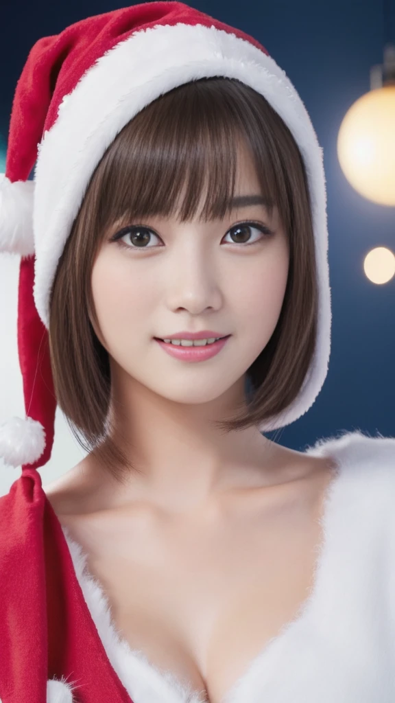1baby fece girl, Ultra young japanese girl, santa claus clothes and scart, slim fit, incredibly cute, Ultra short hair, Big smile, Ultra beautiful detailed eyes, beautiful detailed lips, extremely detailed face, long eyelashes, innocent, artless, natural makeup, best quality, 4k, 8k, highres, masterpiece, ultra-detailed, realistic, photorealistic, photo-realistic, professional, vivid colors, studio lighting