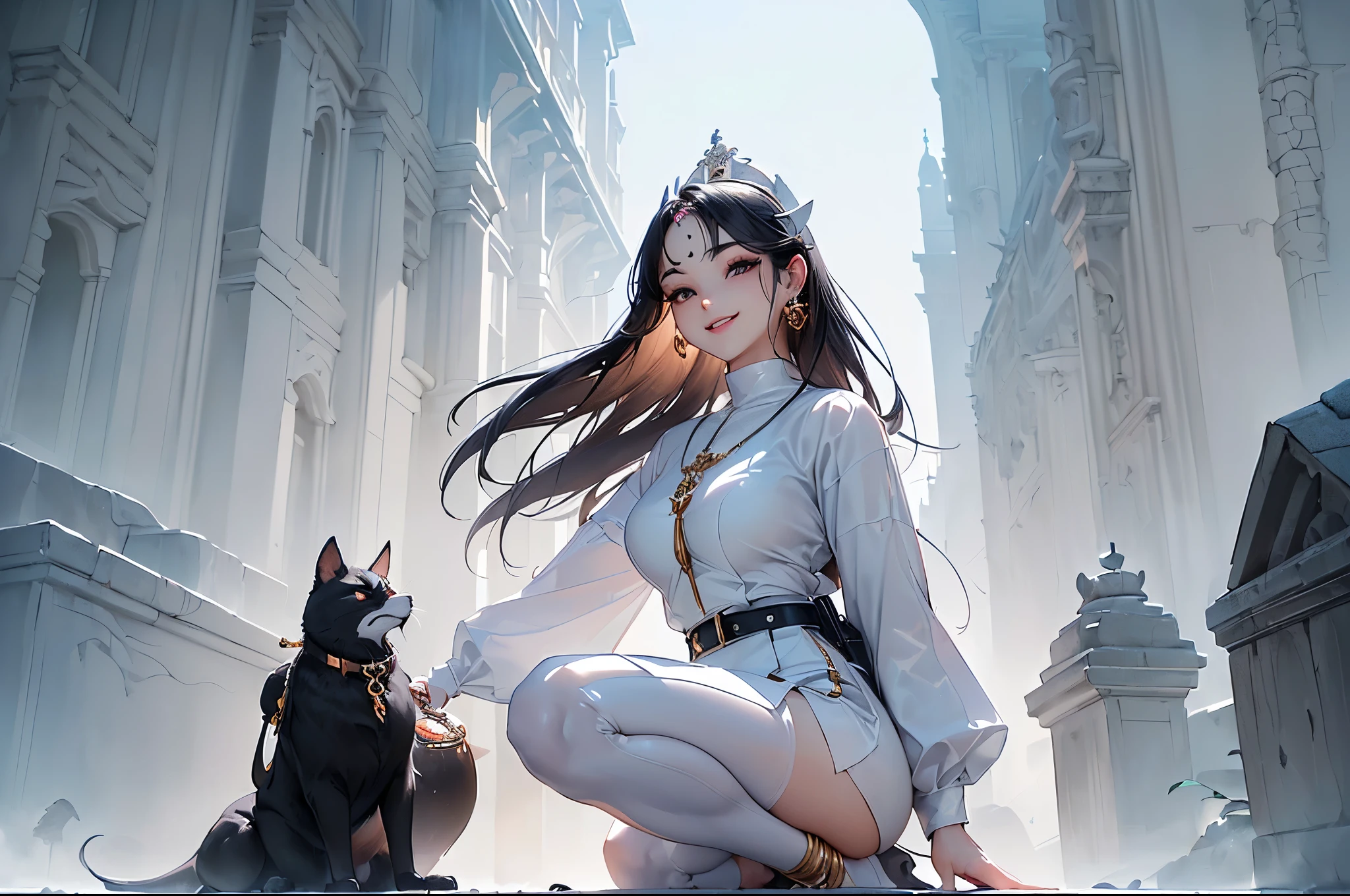 ((Biologically correct limb count))、((Full Body Shot, Full-body photo including face、Head to toe photos))、4K、masterpiece、((Focus on the face))、((Symmetrical facial features))、Eyes of meticulous depiction、Beautiful woman、Excellent style、Beautiful feet、(Black Stockings、High heels with anklets)、Detailed depiction of the face、Small earrings、necklace、((Close-up photo of the upper body))、(white latex shirt、Latex skirt、Monastic Clothes)、Scenery of the old castle、(Low - Angle)、(smile)、((Thick morning fog all around)、I can't see anything around me)、((Face down on the bench、Lying down))