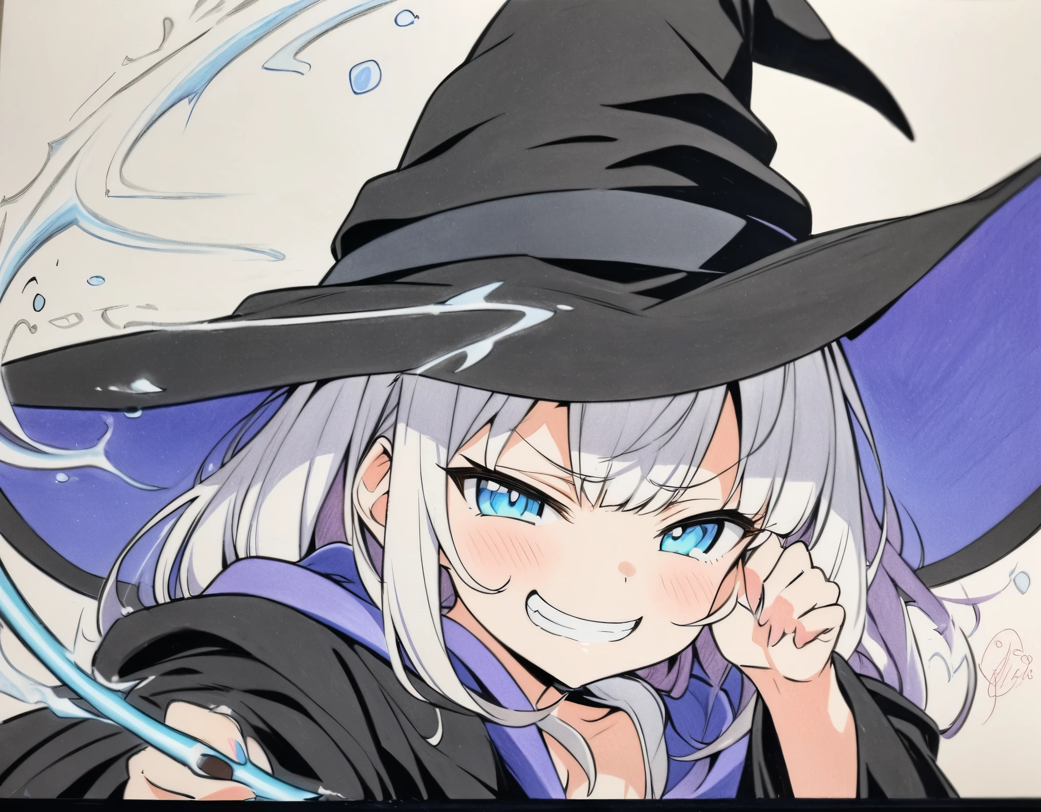 ((style:colored pencil,Pale colors)),(anime)、(masterpiece:1.2),Wizard robes and hats、girl、cute、Casting magic、magic circle、Smug face、Naughty ???