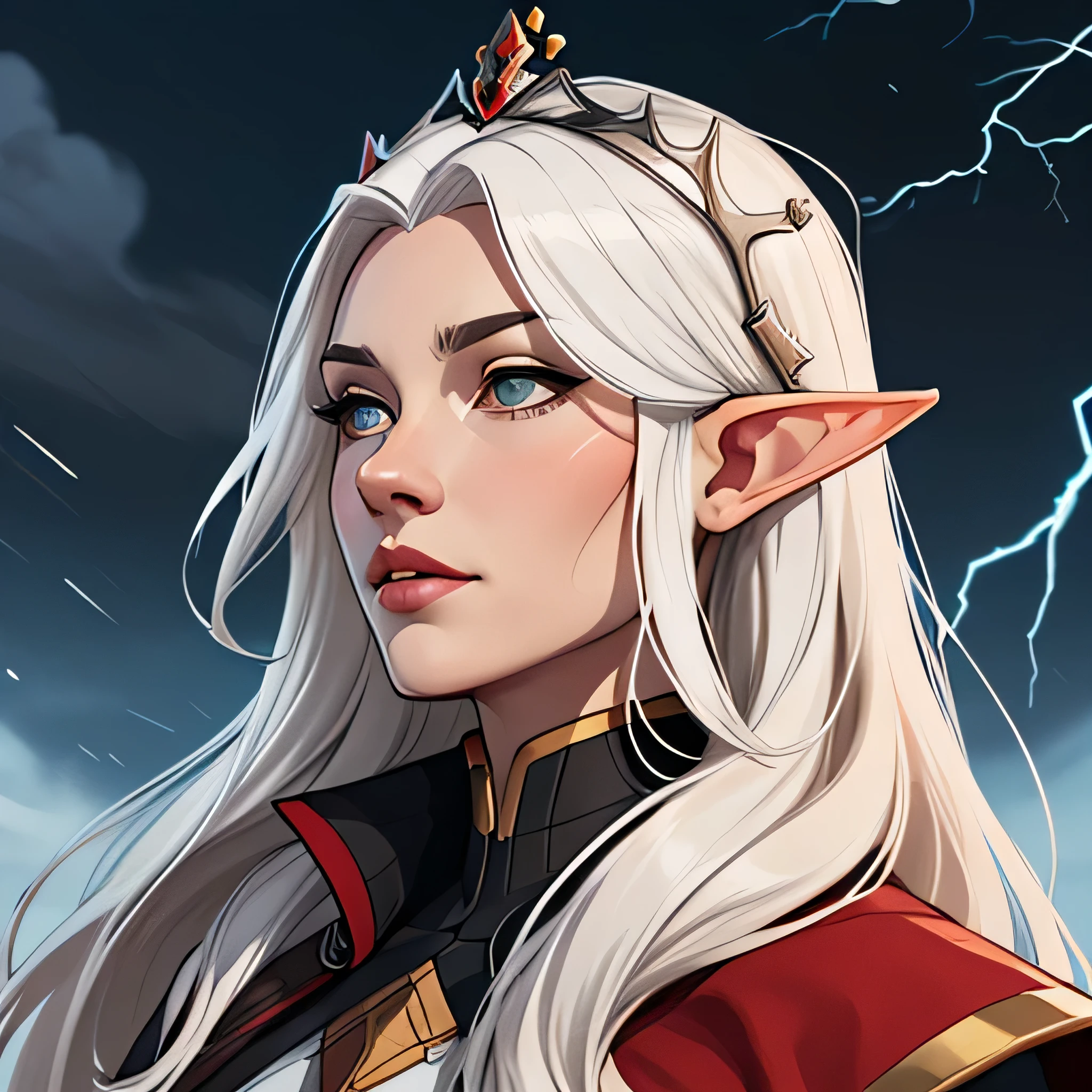 cartoon drawing of a woman with a crown on her head, an elf queen, side portrait of elven royalty, beautiful androgynous prince, discord profile picture, portrait of an elf queen, queen of ice and storm, by Kanbun Master, discord pfp, white haired deity, elf queen, ( ( god king of ai art ) ), edelgard fire emblem