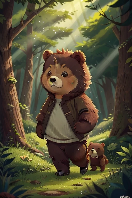 ((A little bear walking in the forest)),Sad bear,Looks very sad,depressing