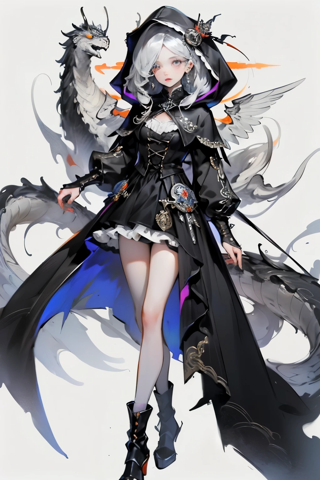 mpts
Copy
(((masutepiece, of the highest quality, super detailed))), hand drawn style, hand painted style, watercolour, sketch, a knight, white background, plain background, Bloodborne inspired, tatty Bloodborne attire, occult aesthetic, occult, tatty red and white clothing detailed and intricate steampunk and detailed gothic ta (with a hood), diadems, long coat, very thin long legs, Complex laced boots, Fluttering lace flared long knee length dress with frilly petticoats, long dress, knee length dress, petticoats gothic lolibeautiful small breasts, (((( Highly detailed face))), small thin nose, Small thin lips mouth, (((Very sharp focused eyes))), Very large slit precision pale grey eyes that shine like jewels. very long eyelashes, Silver hair swaying in the wind, Emitting a dazzling light in a mandala pattern, white background, Very dramatic and cinematic lighting, tatty damaged old red and white clothing, full body, whole body, body, cosmic horror, grim dark