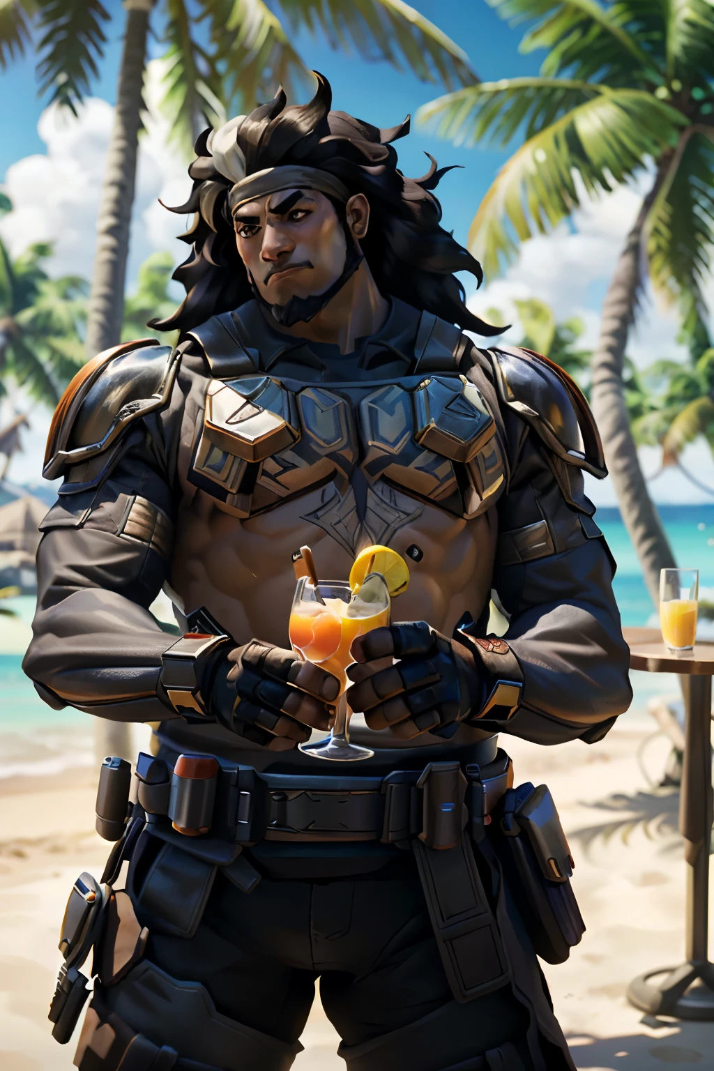 ((ultra detallado, obra maestra, absurdos)) ((mauga_overwatch))
StarWMandalorian, 1 chico, cara, casco en la mesa, guantes, holding cocktail glass, cocktail, Resort tropical, luz solar