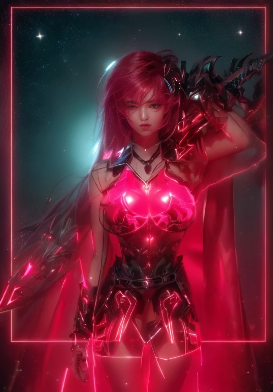 a ultra beautiful girl, with a (black techno fantasy armor) and a great sword in the back, cute, 12k, uhd, photorealistic, red decourations, black short hairs, ((european race)), (ultra beautiful gorgeous realistic), naked belly and (naked arms), black armour, red decourations, red great sword, black hairs, ((pink skin))
