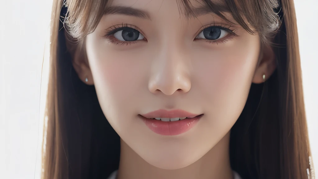 One Girl, (Wear trendy fashion:1.2), (RAW Photos, highest quality), (Realistic, Realistic:1.4), Tabletop, Very delicate and beautiful, Very detailed, 2k wallpaper, wonderful, In detail, Very detailedな CG Unity 8K 壁紙, Very detailedな, High resolution, Soft Light, Beautiful detailed girl, Looking into the camera、Very detailedな目と顔, Beautiful and detailed nose, Beautiful details, Long Hair, small, White clothes、White Background、Background is white、Cinema Lighting, Perfect Anatomy, Slender body, smile, 