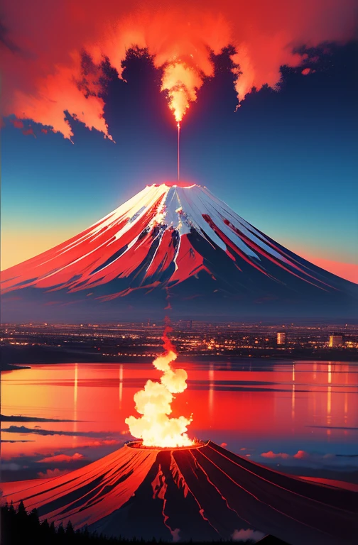 Mount Fuji burning red