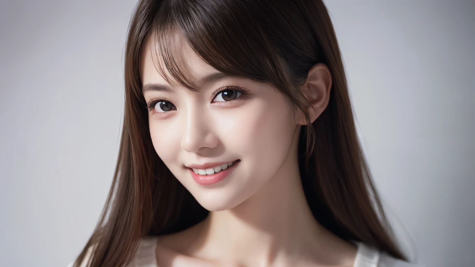 One Girl, (Wear trendy fashion:1.2), (RAW Photos, highest quality), (Realistic, Realistic:1.4), Tabletop, Very delicate and beautiful, Very detailed, 2k wallpaper, wonderful, In detail, Very detailedな CG Unity 8K 壁紙, Very detailedな, High resolution, Soft Light, Beautiful detailed girl, Looking into the camera、Very detailedな目と顔, Beautiful and detailed nose, Beautiful details, Long Hair, small, White clothes、White Background、Background is white、Cinema Lighting, Perfect Anatomy, Slender body, smile, 