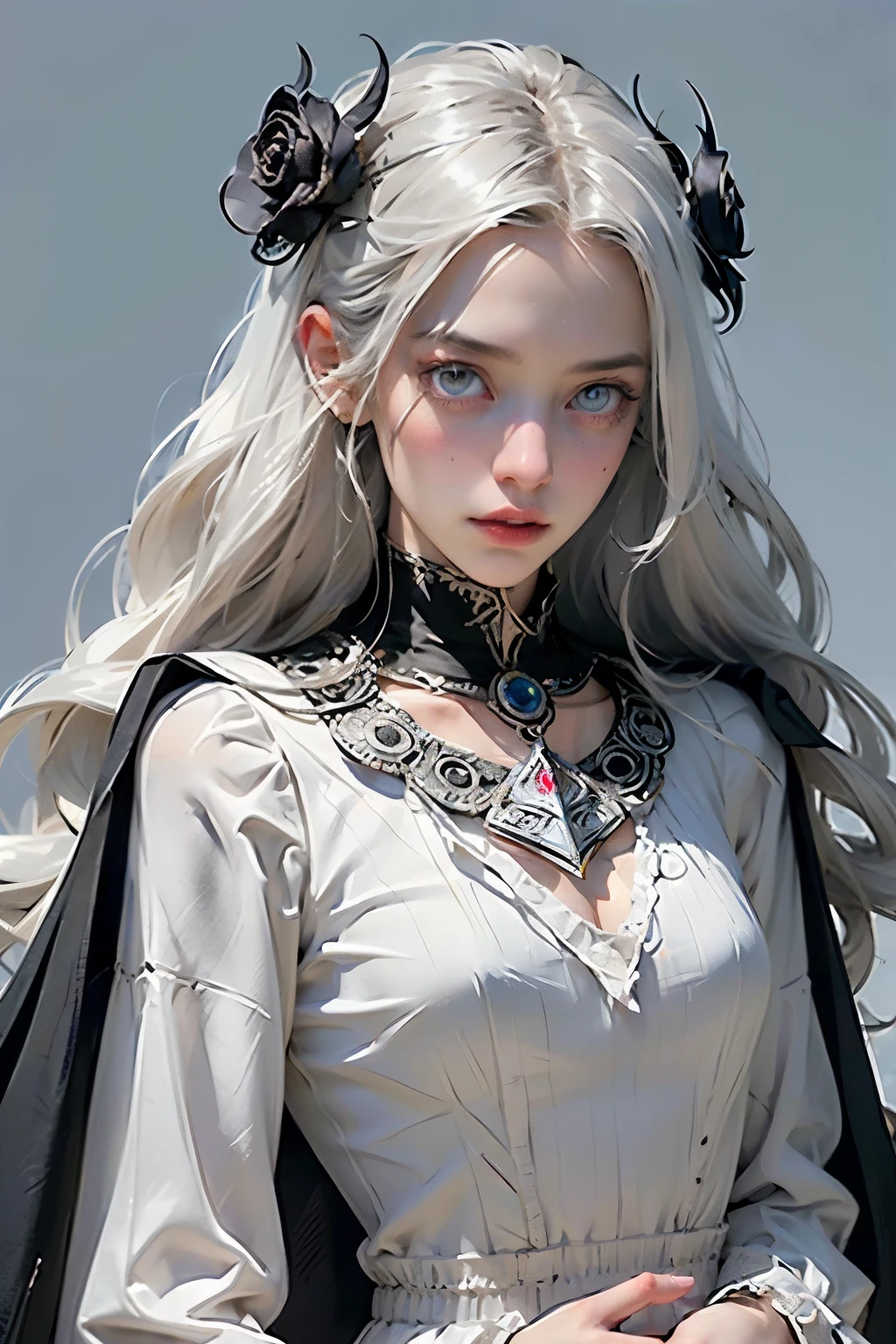 mpts
Copy
(((masutepiece, of the highest quality, super detailed))), hand drawn style, hand painted style, watercolour, sketch, a knight, white background, plain background, Bloodborne inspired, tatty Bloodborne attire, occult aesthetic, occult, tatty red and white clothing detailed and intricate steampunk and detailed gothic lolita (with a hood), diadems, long coat, very thin long legs, Complex laced boots, Fluttering lace flared long knee length dress with frilly petticoats, long dress, knee length dress, petticoats gothic lolita, beautiful small breasts, (((( Highly detailed face))), small thin nose, Small thin lips mouth, (((Very sharp focused eyes))), Very large slit precision pale grey eyes that shine like jewels. very long eyelashes, Silver hair swaying in the wind, Emitting a dazzling light in a mandala pattern, white background, Very dramatic and cinematic lighting, tatty damaged old red and white clothing, full body, whole body, body, cosmic horror, grim dark